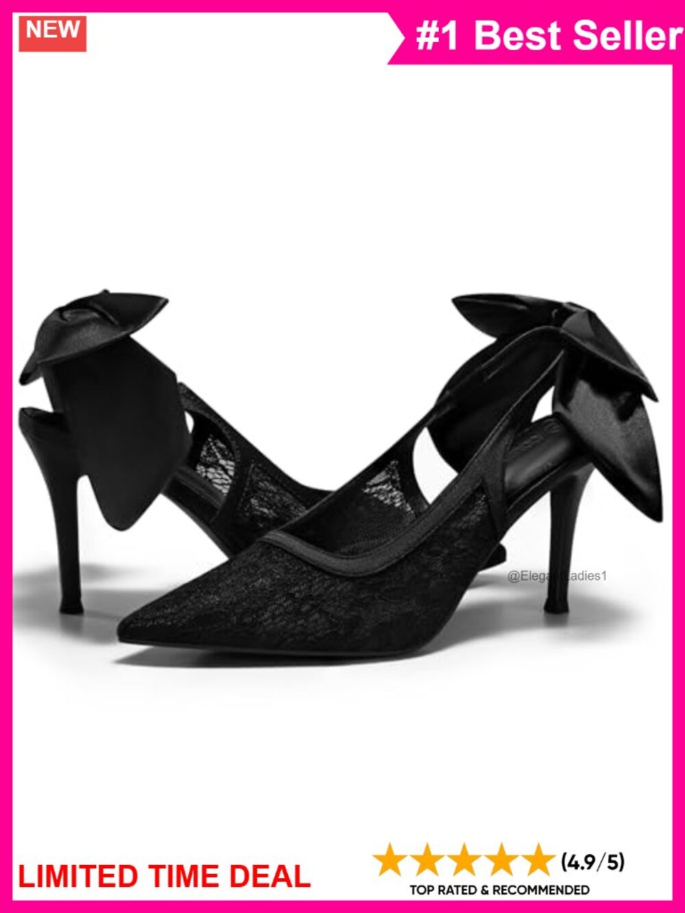 Coutgo Women's Mesh Slingback High Heels Pointed Toe Bow Party Dress Pumps